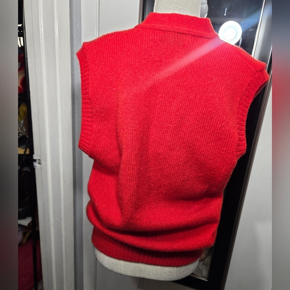 Vintage The Moors Lord Jeff Men’s L Shetland WOOL Red Sweater Vest Button Up - Picture 5 of 13